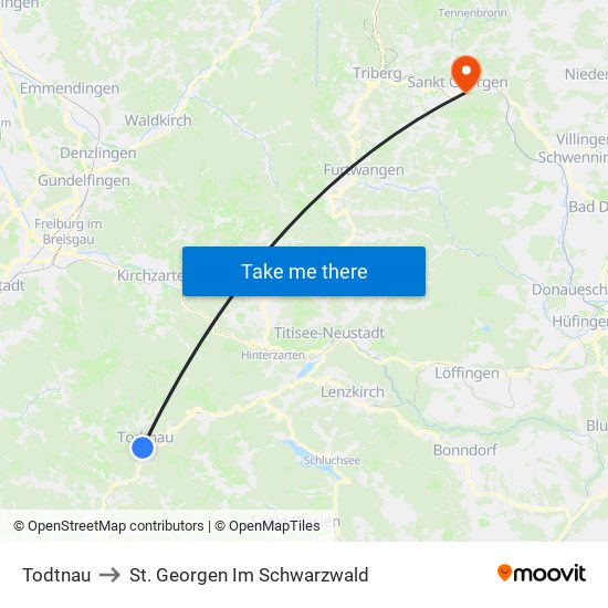Todtnau to St. Georgen Im Schwarzwald map