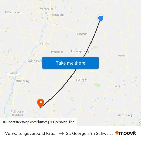 Verwaltungsverband Krautheim to St. Georgen Im Schwarzwald map