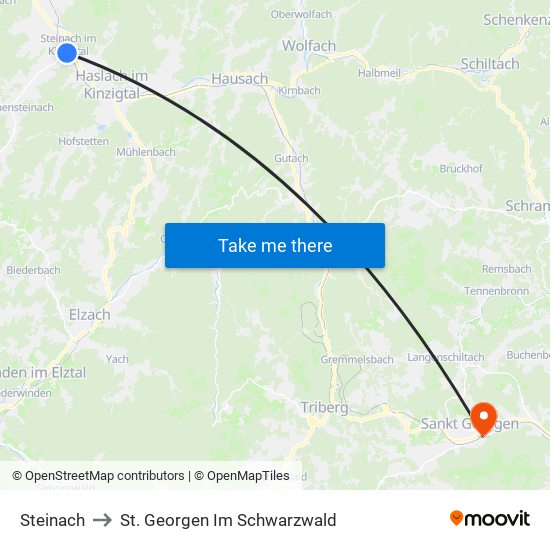 Steinach to St. Georgen Im Schwarzwald map