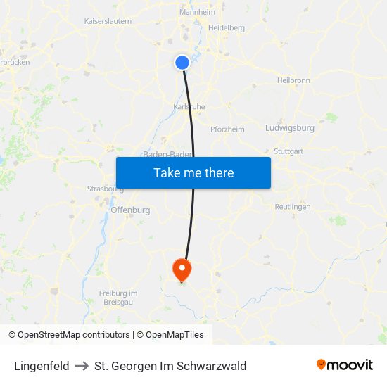 Lingenfeld to St. Georgen Im Schwarzwald map