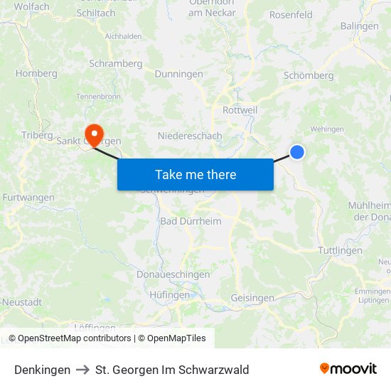 Denkingen to St. Georgen Im Schwarzwald map
