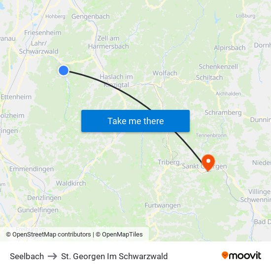 Seelbach to St. Georgen Im Schwarzwald map