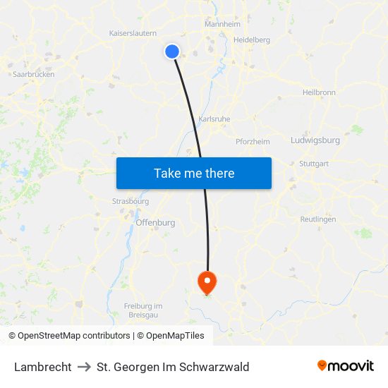 Lambrecht to St. Georgen Im Schwarzwald map