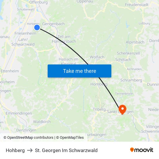 Hohberg to St. Georgen Im Schwarzwald map