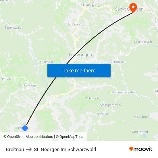 Breitnau to St. Georgen Im Schwarzwald map
