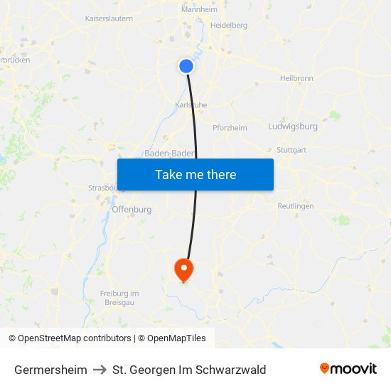 Germersheim to St. Georgen Im Schwarzwald map