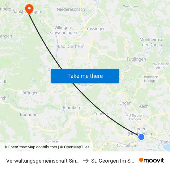 Verwaltungsgemeinschaft Singen (Hohentwiel) to St. Georgen Im Schwarzwald map