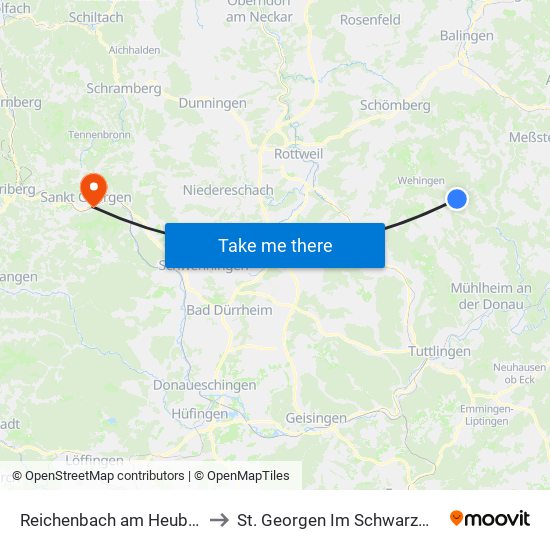 Reichenbach am Heuberg to St. Georgen Im Schwarzwald map