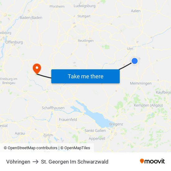 Vöhringen to St. Georgen Im Schwarzwald map