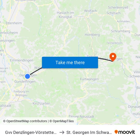 Gvv Denzlingen-Vörstetten-Reute to St. Georgen Im Schwarzwald map