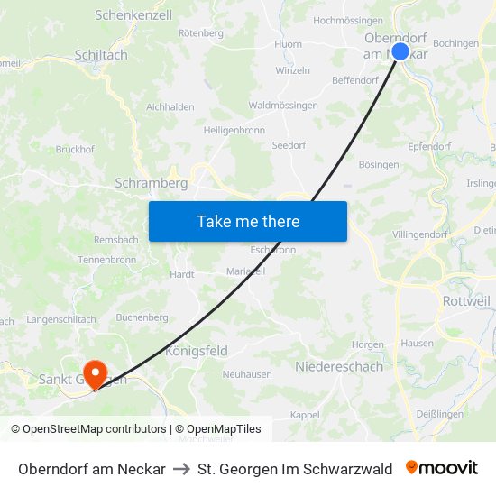 Oberndorf am Neckar to St. Georgen Im Schwarzwald map