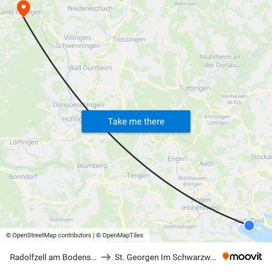 Radolfzell am Bodensee to St. Georgen Im Schwarzwald map