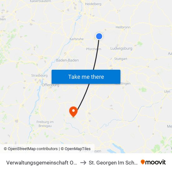 Verwaltungsgemeinschaft Oberderdingen to St. Georgen Im Schwarzwald map