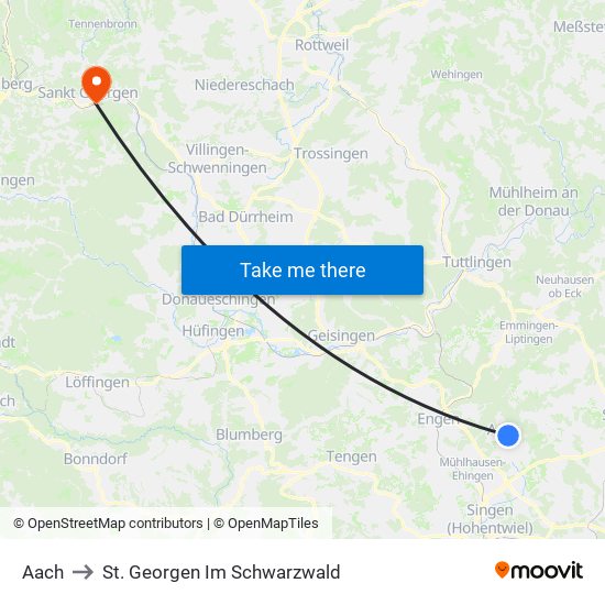 Aach to St. Georgen Im Schwarzwald map