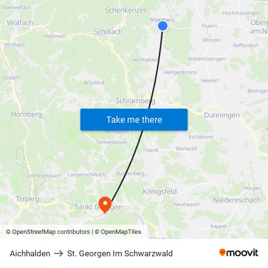 Aichhalden to St. Georgen Im Schwarzwald map