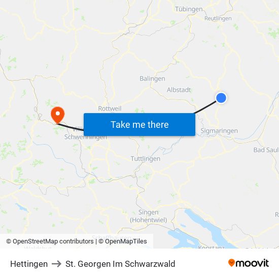 Hettingen to St. Georgen Im Schwarzwald map