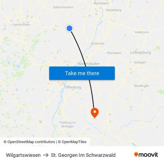 Wilgartswiesen to St. Georgen Im Schwarzwald map