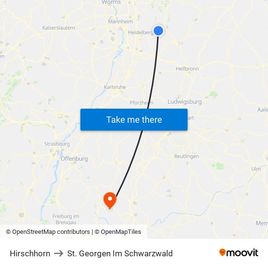 Hirschhorn to St. Georgen Im Schwarzwald map