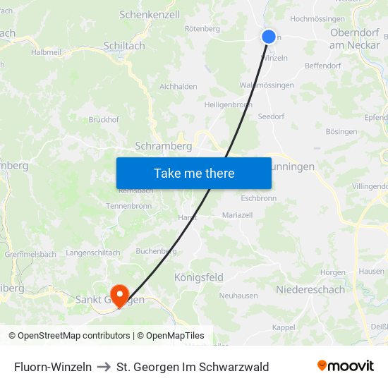 Fluorn-Winzeln to St. Georgen Im Schwarzwald map