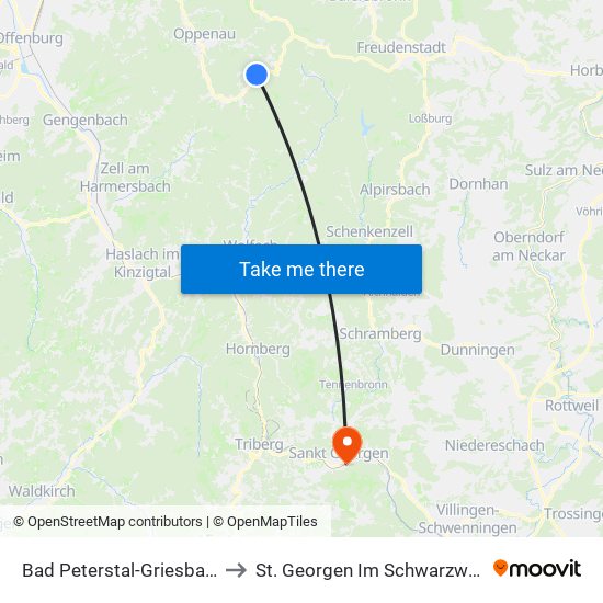 Bad Peterstal-Griesbach to St. Georgen Im Schwarzwald map