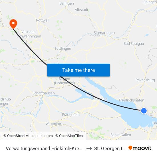 Verwaltungsverband Eriskirch-Kressbronn am Bodensee-Langenargen to St. Georgen Im Schwarzwald map