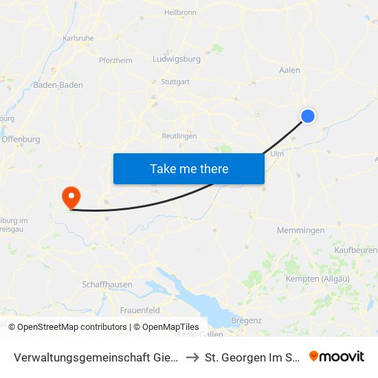 Verwaltungsgemeinschaft Giengen An Der Brenz to St. Georgen Im Schwarzwald map