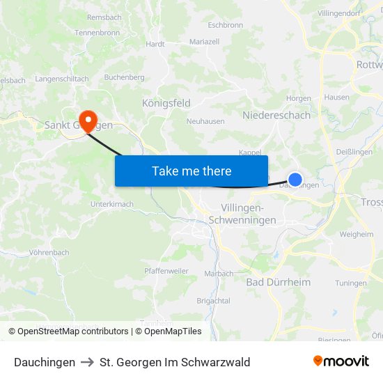 Dauchingen to St. Georgen Im Schwarzwald map