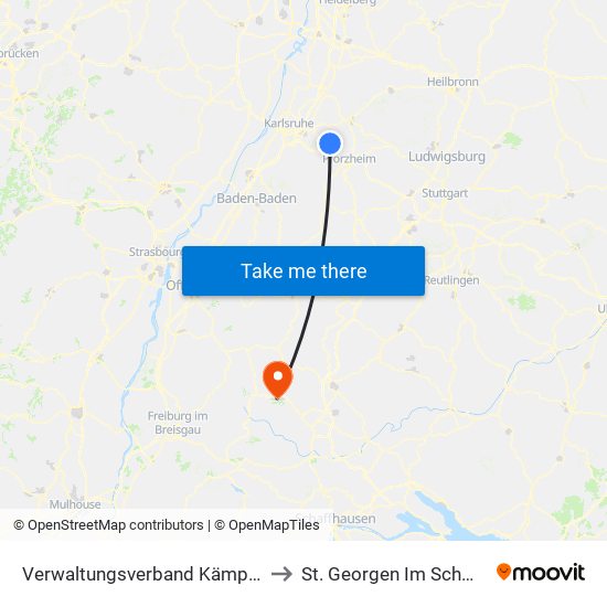 Verwaltungsverband Kämpfelbachtal to St. Georgen Im Schwarzwald map