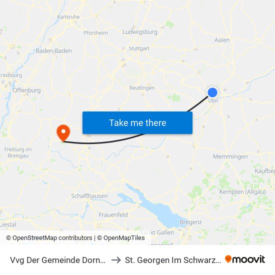 Vvg Der Gemeinde Dornstadt to St. Georgen Im Schwarzwald map