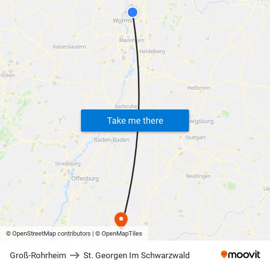 Groß-Rohrheim to St. Georgen Im Schwarzwald map