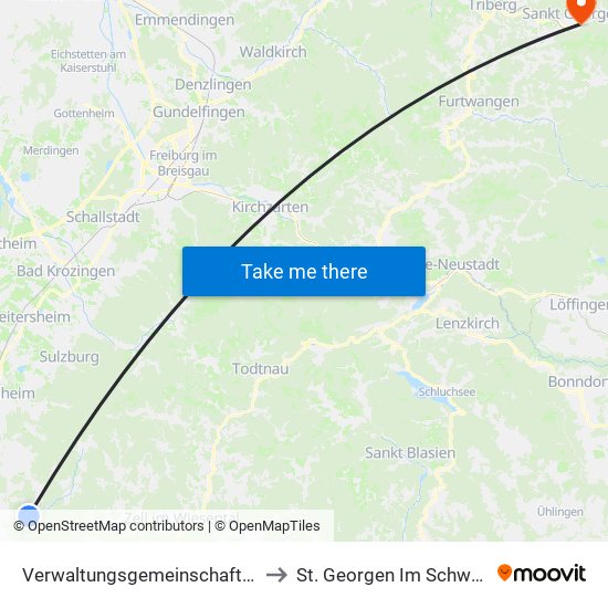 Verwaltungsgemeinschaft Kandern to St. Georgen Im Schwarzwald map