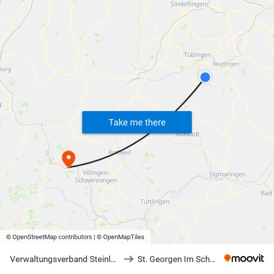 Verwaltungsverband Steinlach-Wiesaz to St. Georgen Im Schwarzwald map