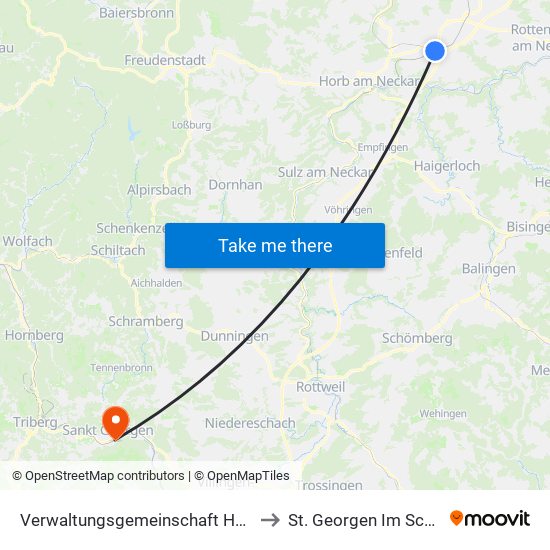 Verwaltungsgemeinschaft Horb am Neckar to St. Georgen Im Schwarzwald map