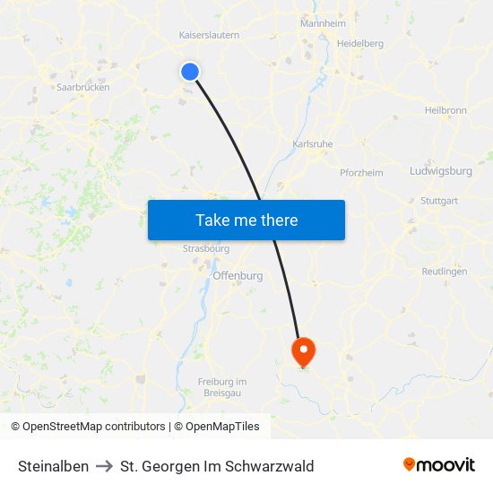 Steinalben to St. Georgen Im Schwarzwald map