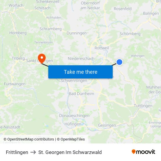 Frittlingen to St. Georgen Im Schwarzwald map