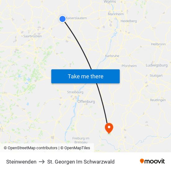 Steinwenden to St. Georgen Im Schwarzwald map