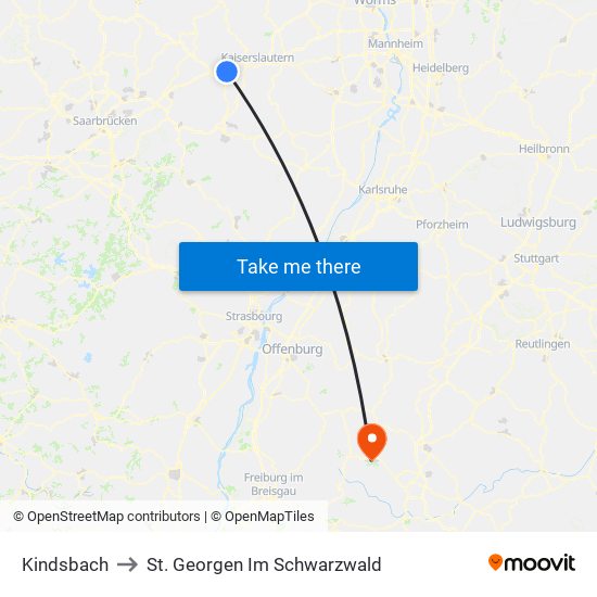 Kindsbach to St. Georgen Im Schwarzwald map