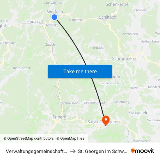 Verwaltungsgemeinschaft Wolfach to St. Georgen Im Schwarzwald map