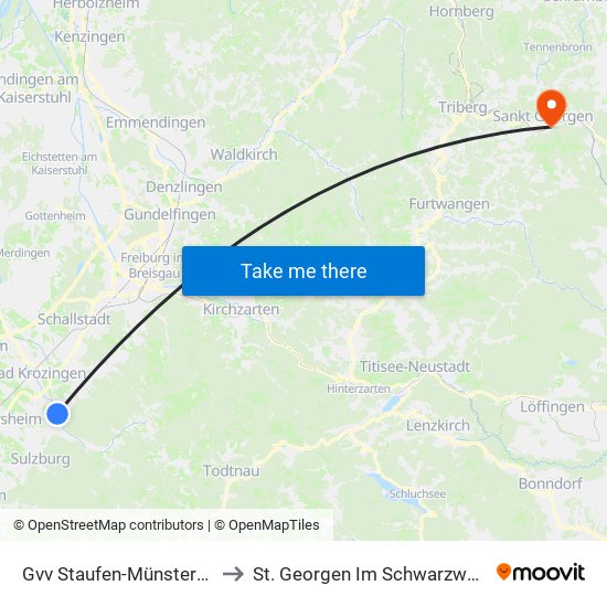 Gvv Staufen-Münstertal to St. Georgen Im Schwarzwald map