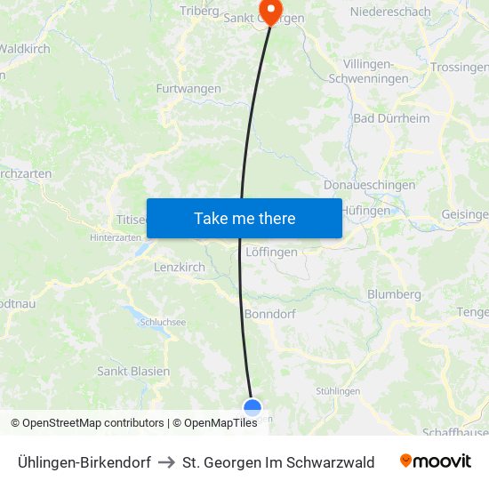 Ühlingen-Birkendorf to St. Georgen Im Schwarzwald map