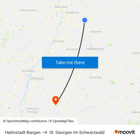 Helmstadt-Bargen to St. Georgen Im Schwarzwald map