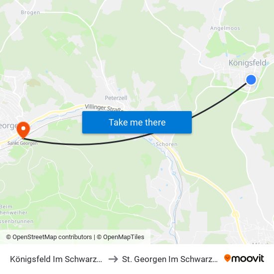 Königsfeld Im Schwarzwald to St. Georgen Im Schwarzwald map