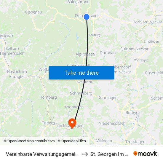 Vereinbarte Verwaltungsgemeinschaft Freudenstadt to St. Georgen Im Schwarzwald map