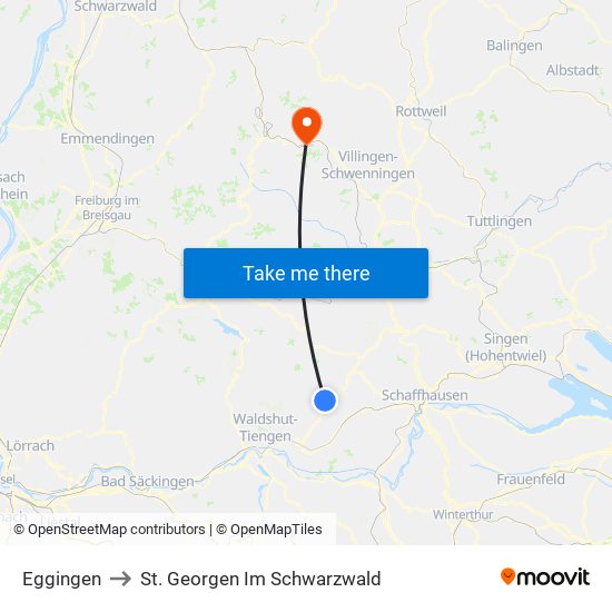 Eggingen to St. Georgen Im Schwarzwald map