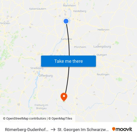 Römerberg-Dudenhofen to St. Georgen Im Schwarzwald map