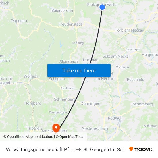 Verwaltungsgemeinschaft Pfalzgrafenweiler to St. Georgen Im Schwarzwald map