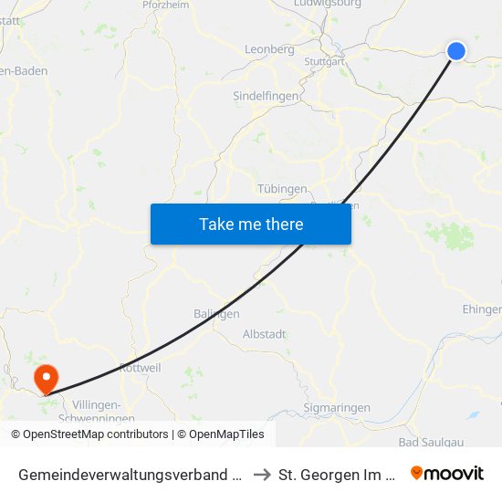 Gemeindeverwaltungsverband Plüderhausen-Urbach to St. Georgen Im Schwarzwald map