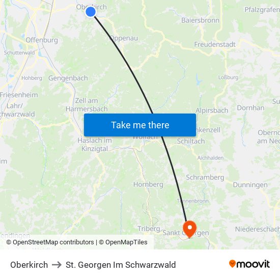 Oberkirch to St. Georgen Im Schwarzwald map