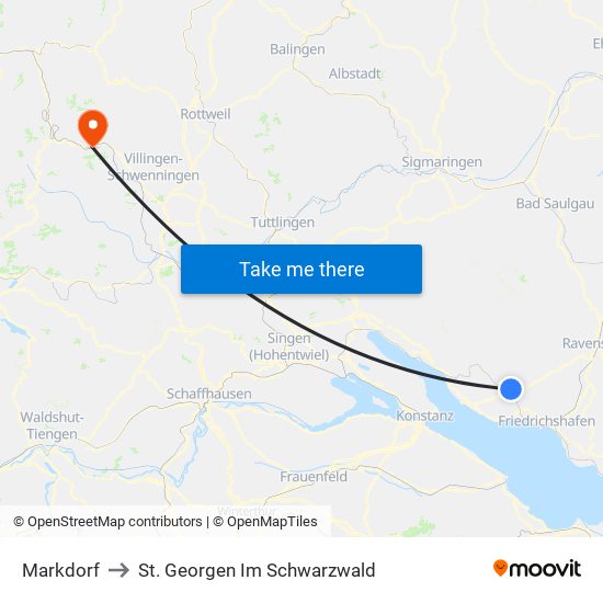 Markdorf to St. Georgen Im Schwarzwald map