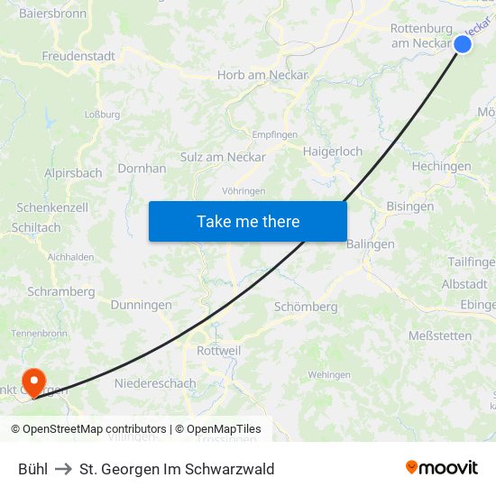 Bühl to St. Georgen Im Schwarzwald map